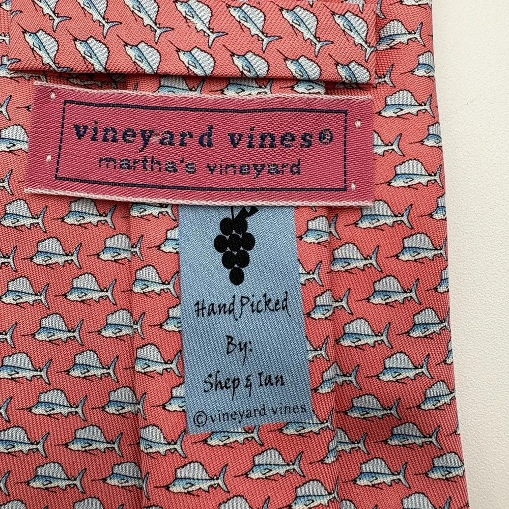 Vineyard Vines Tie Mens Pink Sailfish Marlin Swordfish 100% Silk USA Made